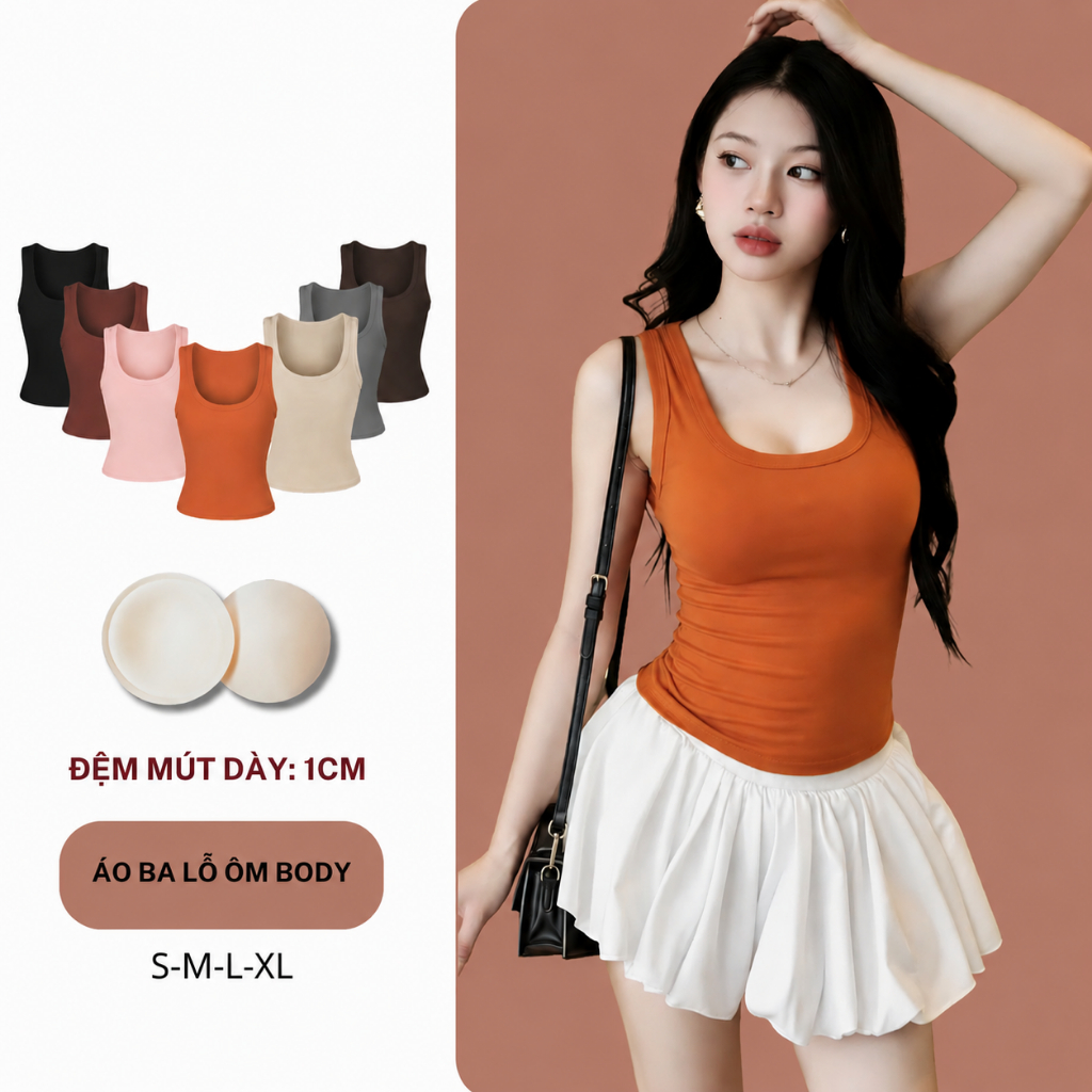 Combo 2 Áo Ba Lỗ Dây Bản To – Kèm Mút Ngực, Tank Top Nữ Tăm Cotton Mềm Mịn Co Giãn 4 Chiều