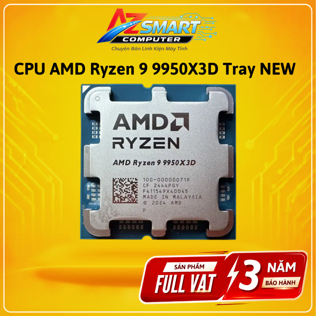 CPU AMD Ryzen 9 9950X3D Tray Mới 16 Nhân 32 Luồng Bảo Hành 36 Tháng AZsmart PC Full VAT