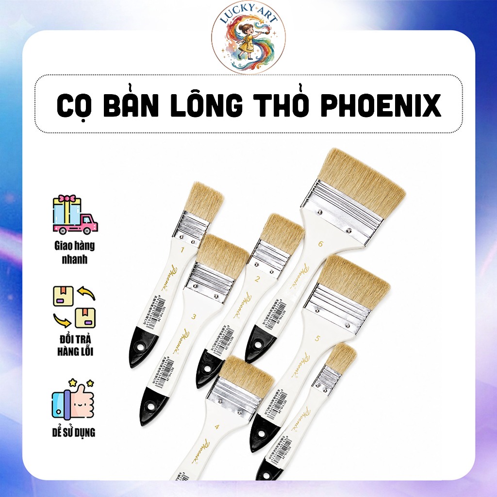 Cọ Bản Lông Mềm, Cọ Ngang Thân Trắng, Cọ PHOENIX Mã 716 - Lông Thỏ [ Lucky Art]