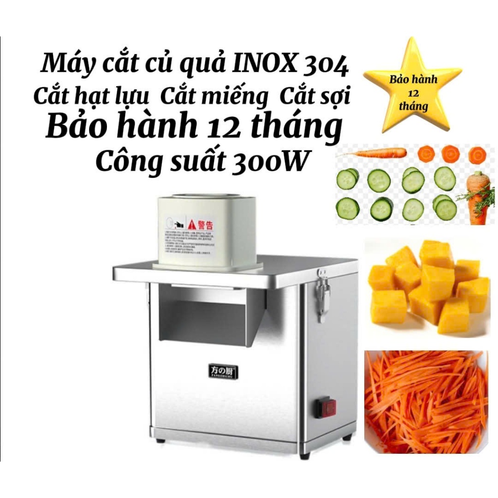 Máy thái củ quả INOX 304 , công suất 300W , thái hạt lựu , thái miếng, thái sợi , bảo hành 12 tháng