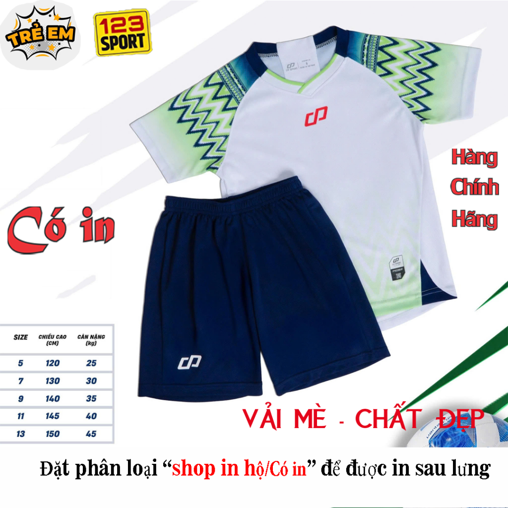 [HÀNG SẴN][Chính hãng CP Sport] Áo thể thao CP Native Trắng Xanh trẻ em vải mè cao cấp chính hãng