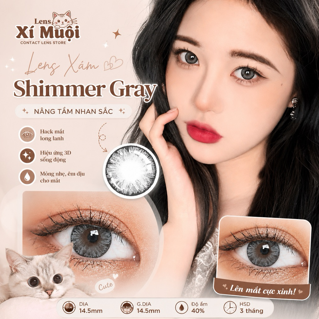 Lens mắt kính áp tròng màu xám giãn to Shimmer