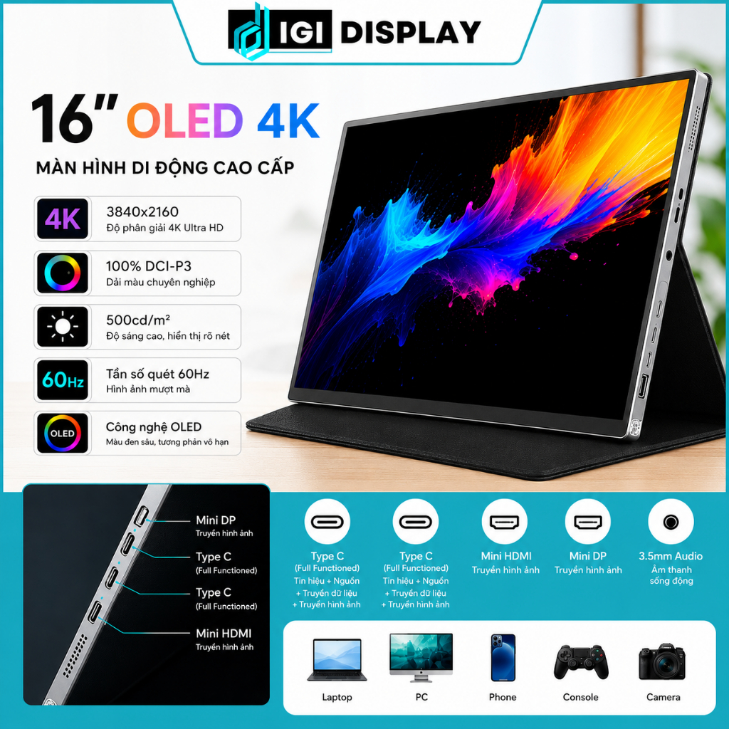 Màn hình di động OLED 16 inch 4K 60Hz100%DCI-P3 - Portable Monitor | BigBuy360 - bigbuy360.vn