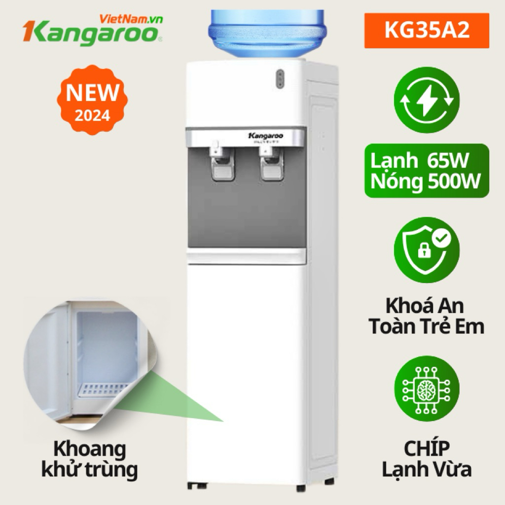 Cây nước nóng lạnh úp bình Kangaroo KG35A2. 2 chế độ nóng lạnh, làm lạnh bằng chip điện tử