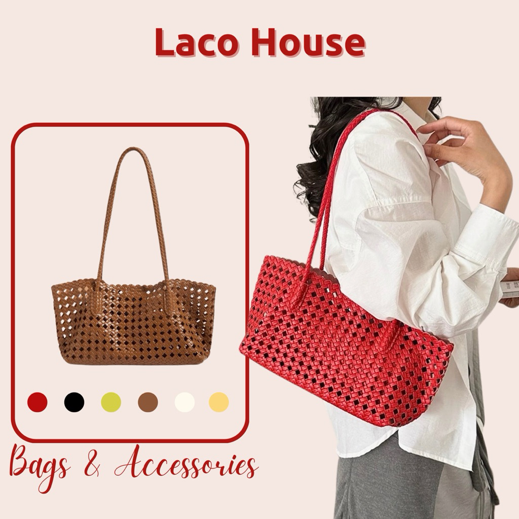 |𝐋𝐚𝐜𝐨 𝐇𝐨𝐮𝐬𝐞| Túi tote đan da PU cao cấp kèm ví cầm tay Haru Woven Bag - Túi xách nữ đeo vai đi biển, đi làm T145