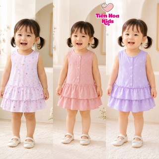 [Bé 7-19kg] Váy đầm sát nách nút cài giữa 2 tầng kèm quần chip trong cotton Bozip xuất dư TIÊN HOA KIDS cho bé gái