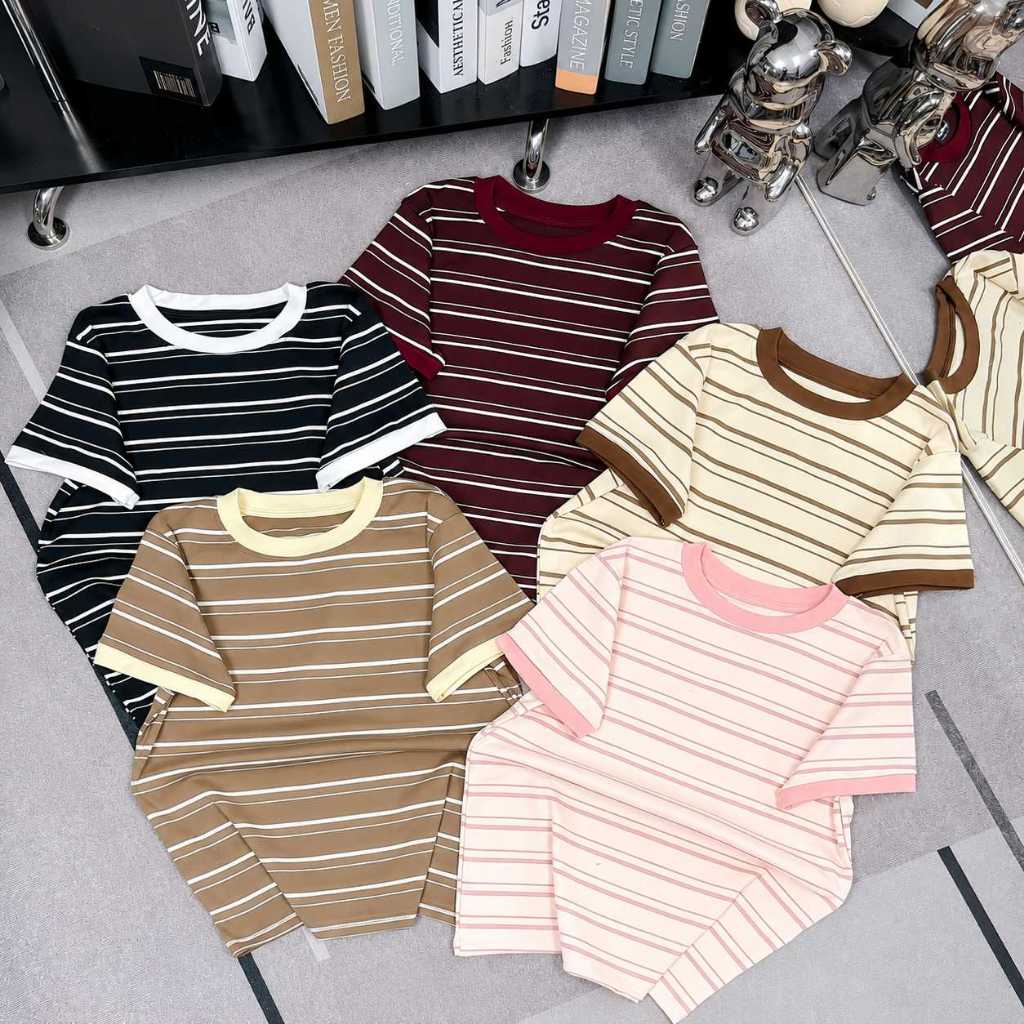 Combo 2 Áo Babytee Cổ Tròn Kẻ Sọc Đôi – Vải Cotton Bozip Mềm Mịn Co Giãn 4…