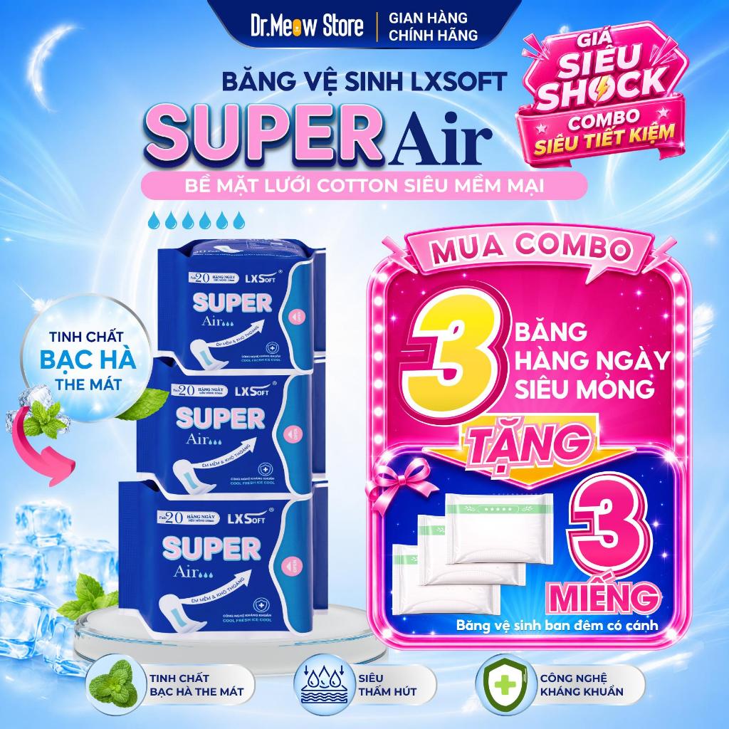 [Mua 3 Tặng 3] Combo 3 Gói BVS LXSOFT SUPER AIR Hàng Ngày 20 Miếng, Siêu Thấm Hút, Siêu Mỏng, Kháng 