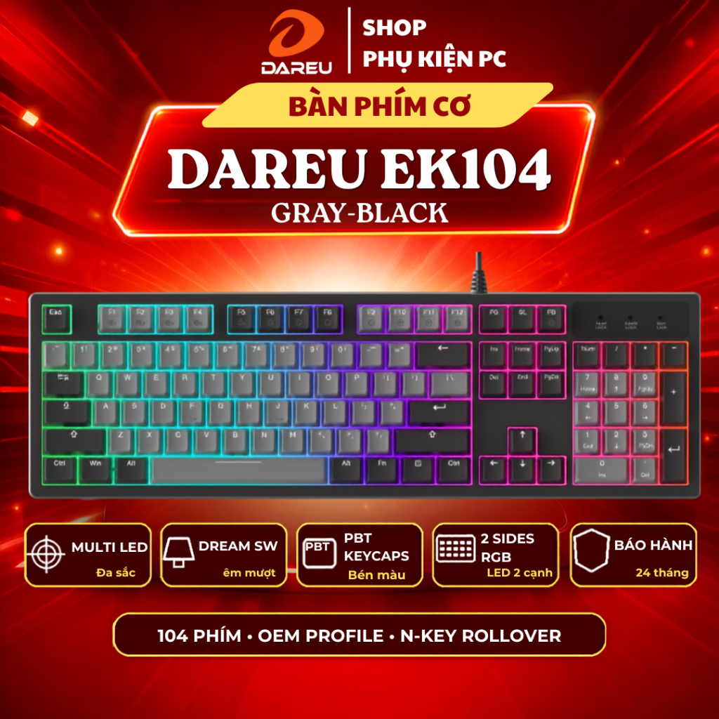 Bàn Phím Cơ DAREU EK104 Dream Switch Multi LED Fullsize 104 Phím Chính Hãng