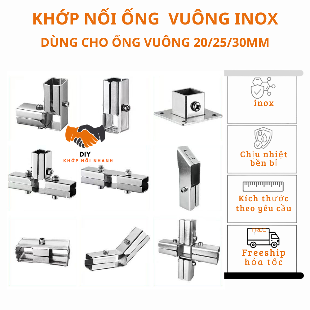 Khớp Nối Nhanh Sắt Hộp Vuông 20/25/30 Inox 304 - DIY