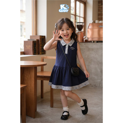 Váy Sát Nách K'S CLOSET Chất Liệu Vải Cotton Cổ Bẻ Cho Bé Gái (2-10 tuổi) từ 10-38kg E048SIS
