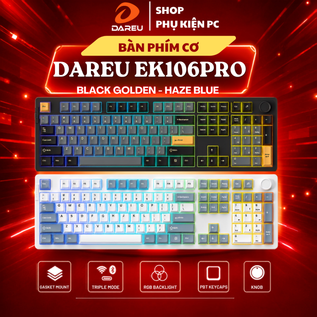 Bàn phím cơ DAREU EK106 PRO HAZE BLUE / BLACK GOLD– DareU CLOUD (Linear) Chính hãng