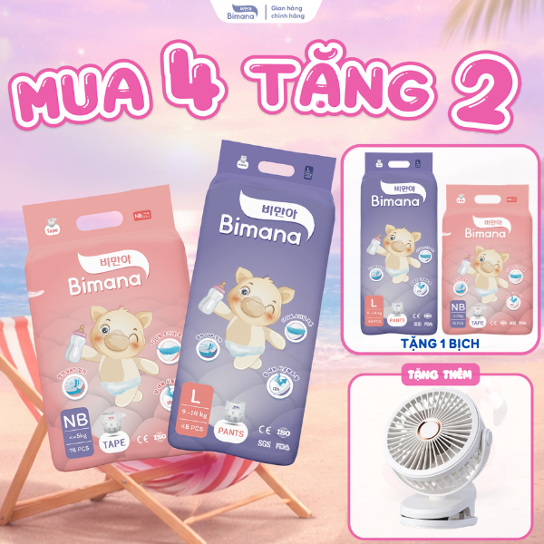 [5B] - [MUA 4 TẶNG 1 BỊCH] - Tã Bỉm Dán/ Quần BIMANA Hàn Quốc Mỏng Thoáng Thấm Hút Tốt, Đủ Size