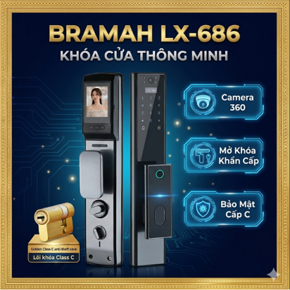 Khóa cửa thông minh tích hợp Camera Bramah LX800, vân tay, khuôn mặt, nhận diện 3D