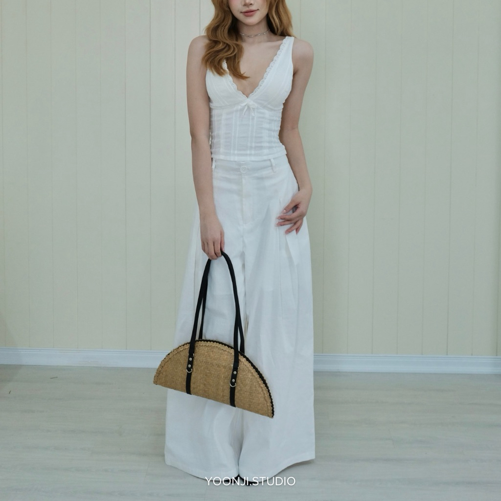 YOONJI - Quần xuông dáng rộng linen trắng