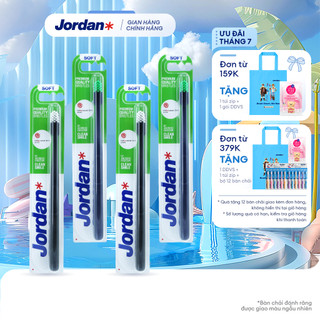 [Giao màu ngẫu nhiên] Combo 4 Bàn chải đánh răng Jordan Clean Smile lông siêu mềm bảo vệ nướu nhạy cảm, xuất xứ Na Uy