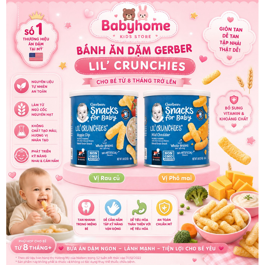 Bánh lùn Gerber Snacks for Baby Lil' Crunchies, 8M+