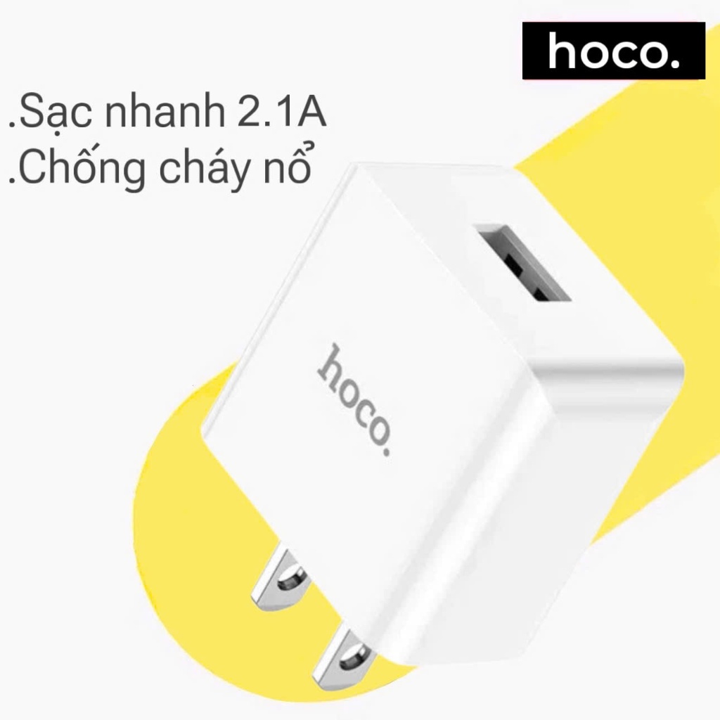 Củ sạc chính hãng HOCO, cốc sạc USB tiện ích chất liệu cao cấp thiết kế nhỏ gọn chống cháy nổ kèm cáp