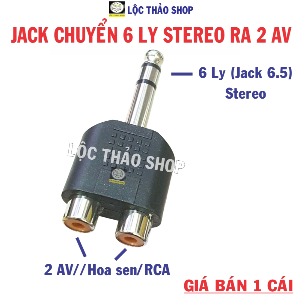 Jack chuyển 6 Ly ra 2 AV Hoa sen (1 CÁI), Đầu chuyển 6 Ly Stereo ra 2 AV, Đầu chuyển Jack 6.5 ra 2 đ