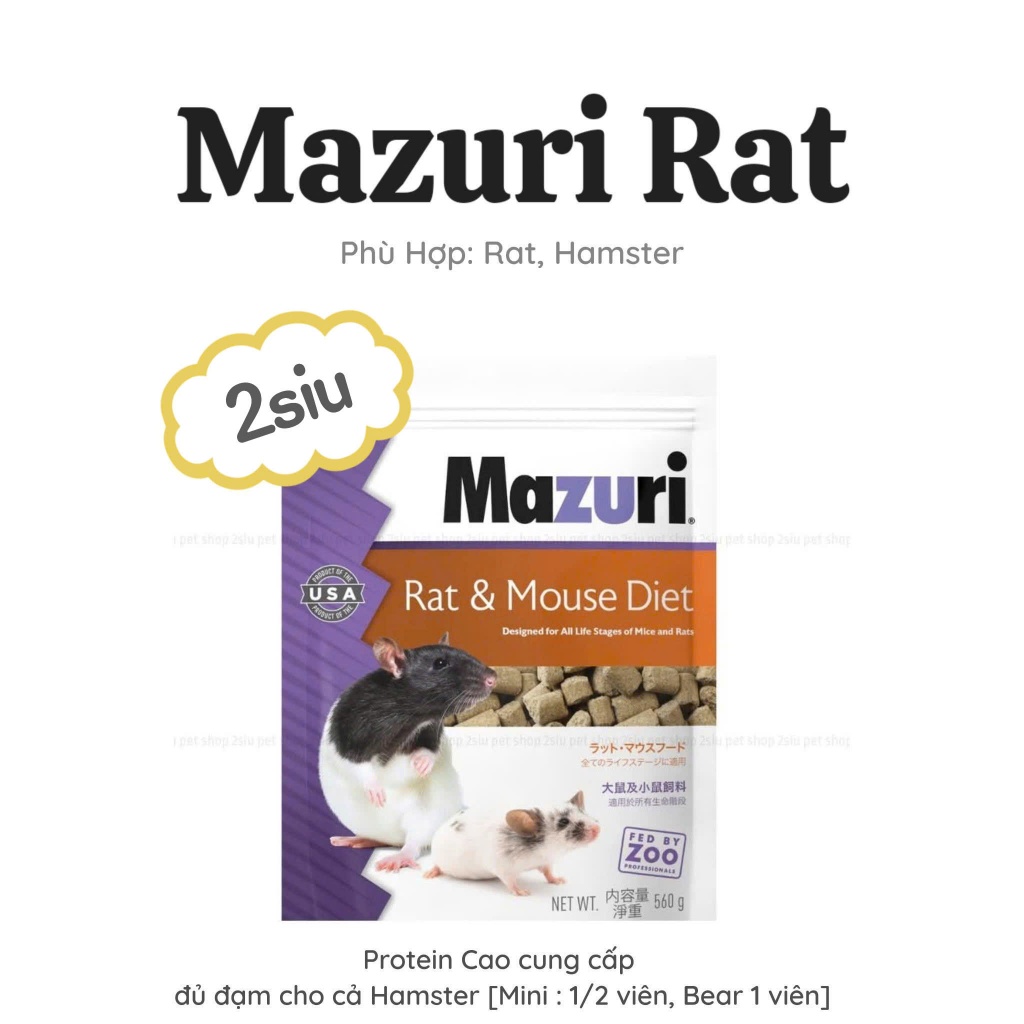 [ Mazuri ] Thức ăn Nén Mazuri ® Rat & Mouse Diet siêu đạm phù hợp với các bé rat và hamster bear