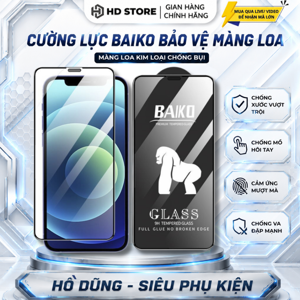 COMBO Kính Cường Lực iphone BAIKO NANO siêu cứng full màn 6/7/8plus.../11/12/13/14/15/16/17/promax