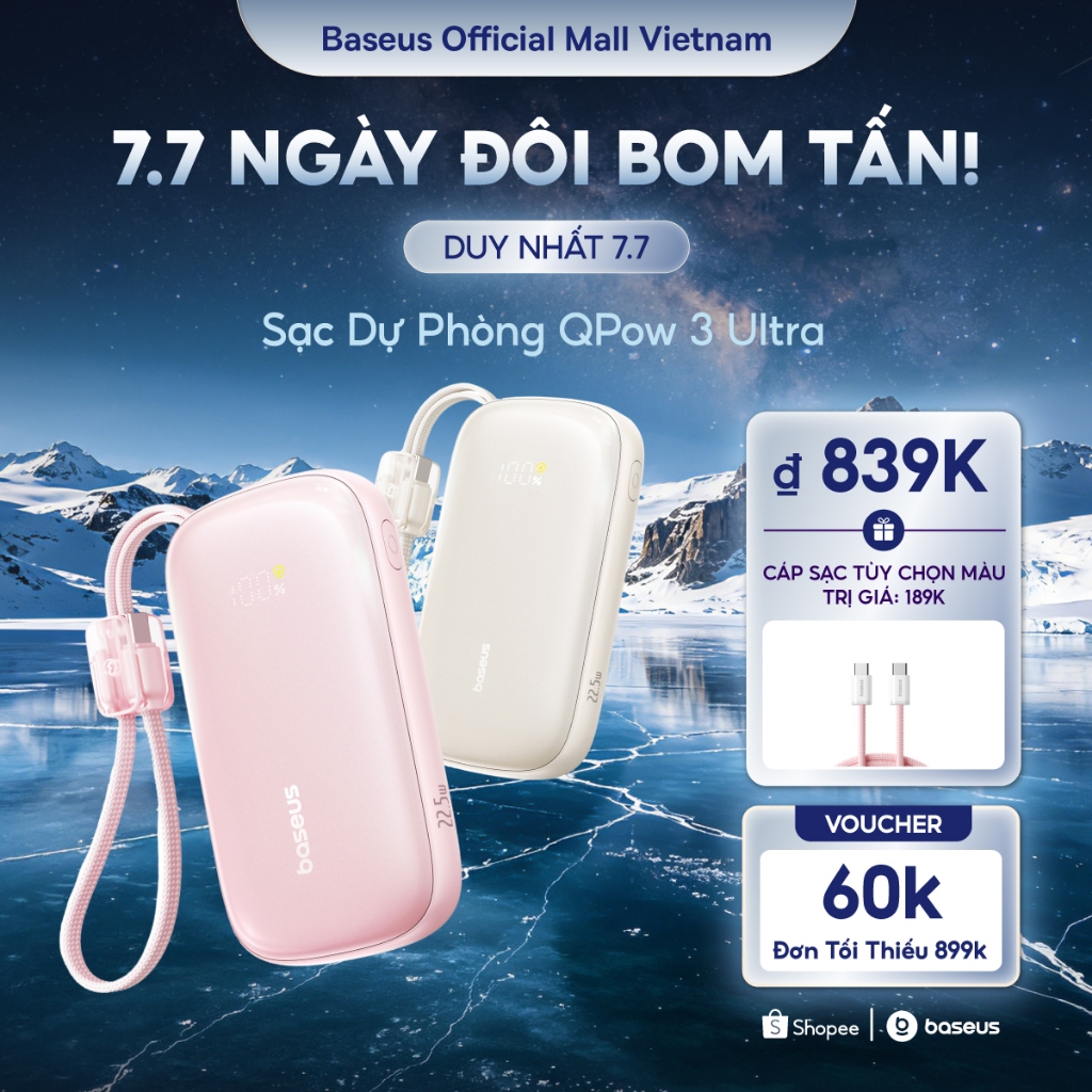 [SVIP-CHỨNG NHẬN CCC] Sạc Dự Phòng Baseus EnerFill FC21 Qpow3 Ultra 10000mAh/20000mAh 22.5W - Sạc Nhanh 3 Cổng Kèm Cáp