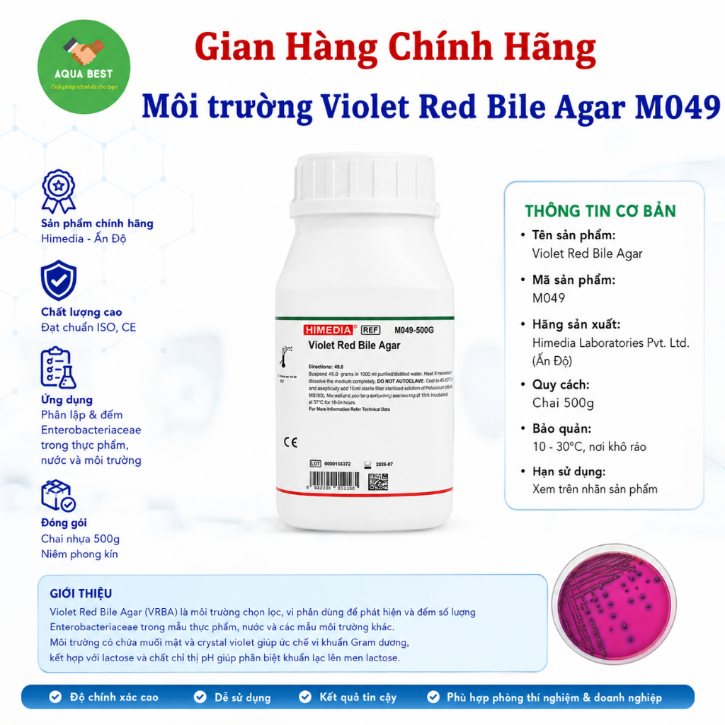 [Chính Hãng] Môi trường Violet Red Bile Agar M049-500G/chai - Hãng Himedia