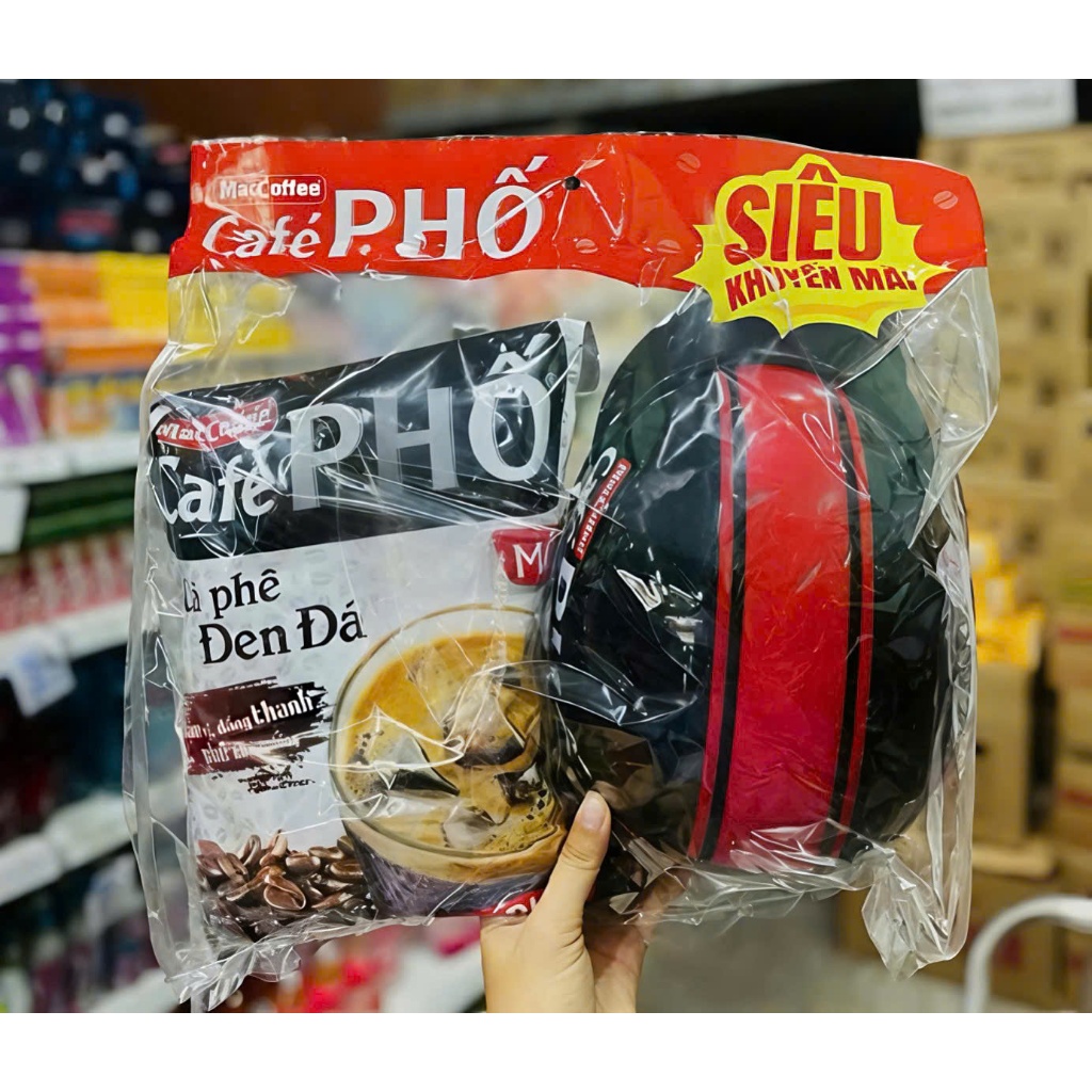 Cà Phê Phố Đen Đá & Nón Bảo Hiểm - Maccoffee Cafe Phố Đen Đá Hoà Tan ( Gói 16 Gam)