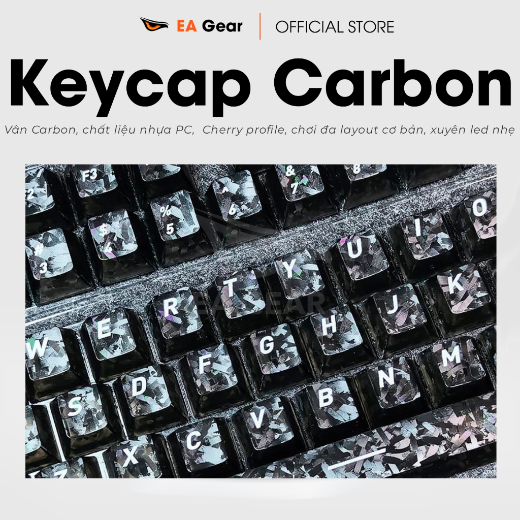 [Box+Khay] Keycap Xuyên Led Crystal Carbon Nhựa PC Họa Tiết Vân Carbon Fiber Clear Cherry Profile Ch