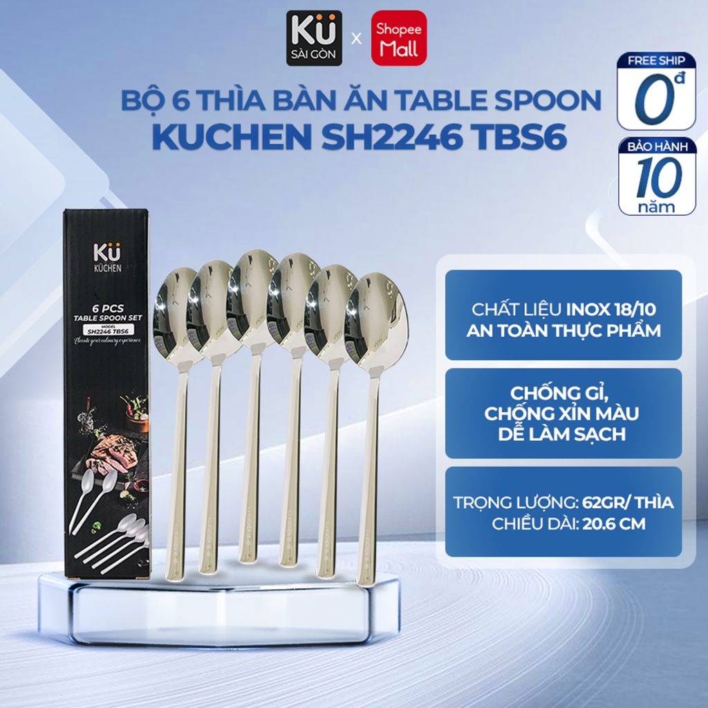 Bộ 6 thìa bàn ăn Table Spoon KU KUCHEN SH2246-TBS6| BH 10 Năm