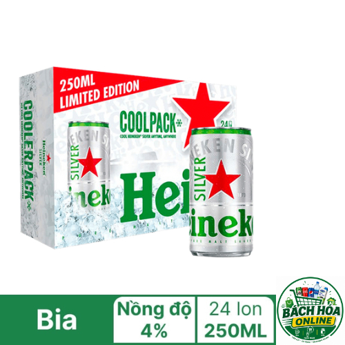 ĐỘ CỒN 4% - Thùng 24 lon bia Heineken Silver Coolpack 250ml