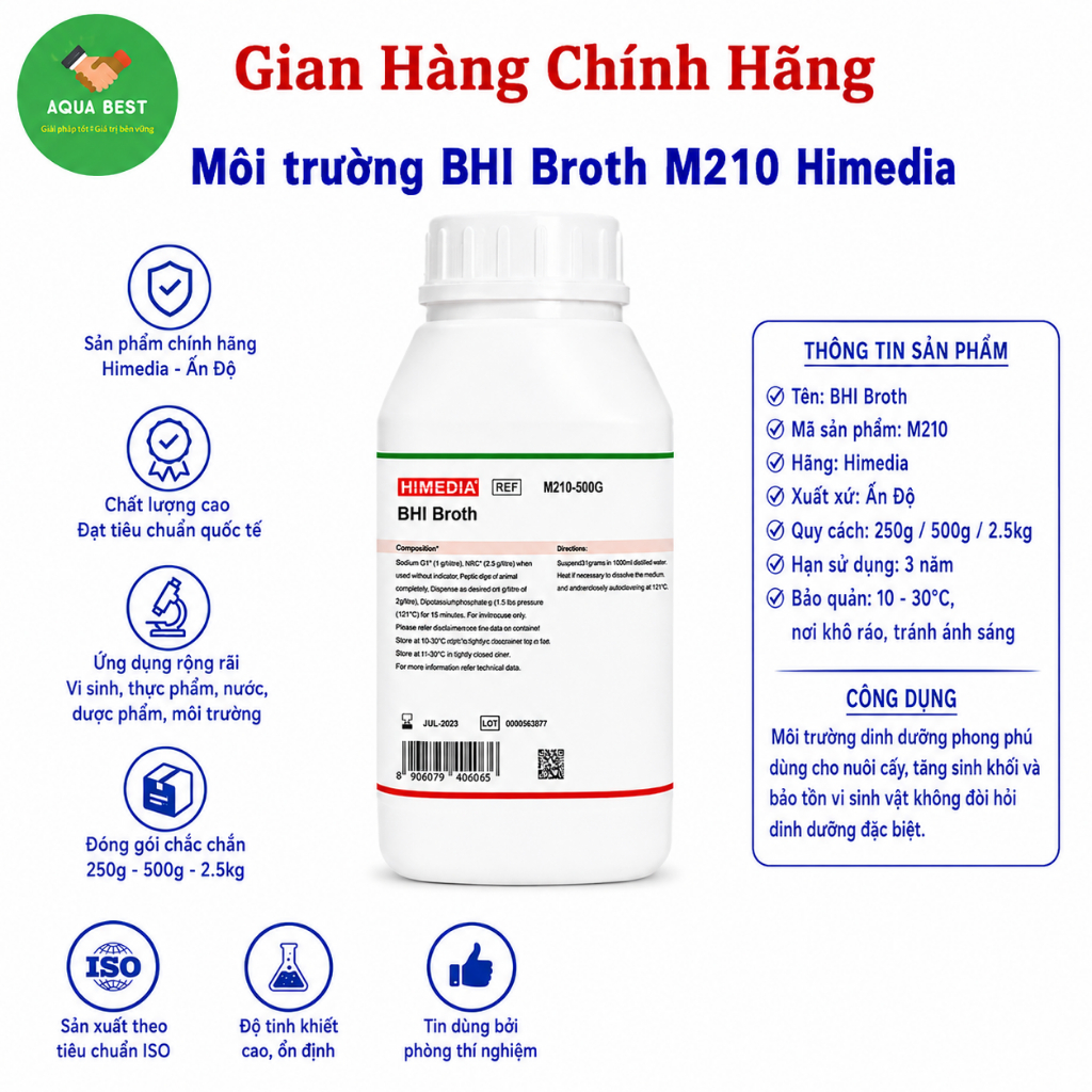 [Chính Hãng] Môi trường BHI Broth M210, 500gram Himedia Ấn Độ