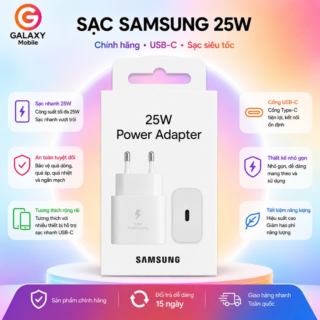 Củ Sạc Nhanh Samsung 25w Type C PD 25W