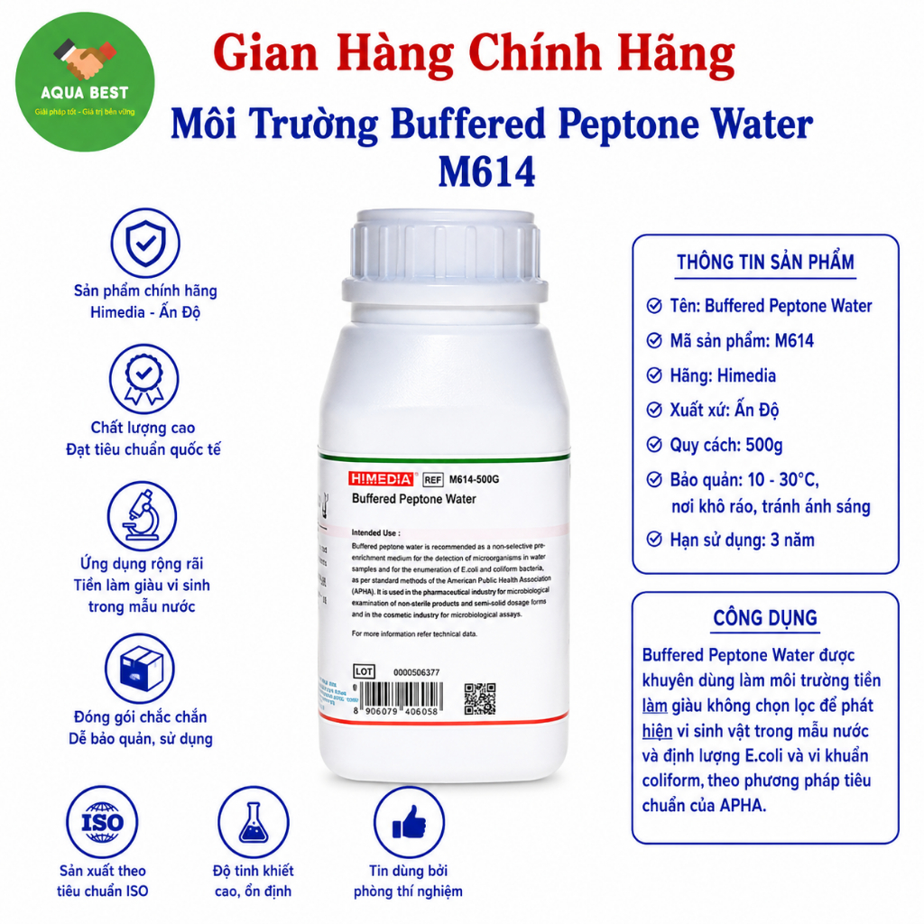 [Chính Hãng] Môi trường Buffered Peptone Water M614, 500gram Himedia Ấn Độ