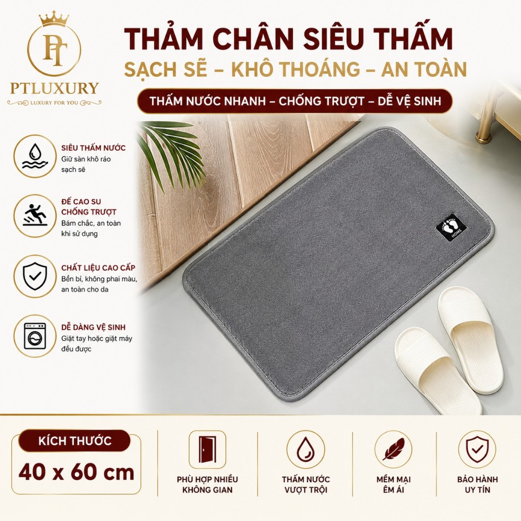 Thảm lau chân PTLUXURY hình chữ nhật len mềm mịn dày dặn chống trơn trượt [ HÀNG TỐT ]