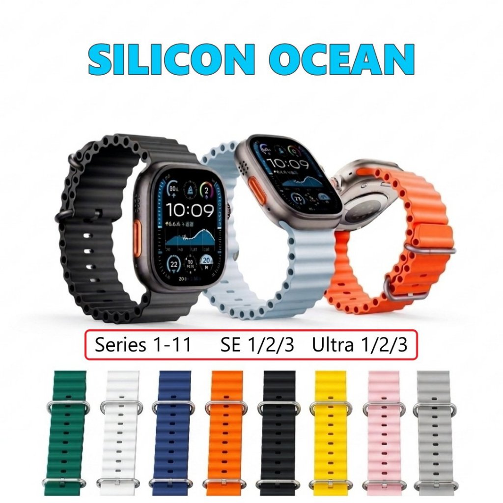 Dây cao su Ocean cho A.Watch Series 11-1, Ultra, SE và đồng hồ T800, T700, T500... Đủ size 38-49mm