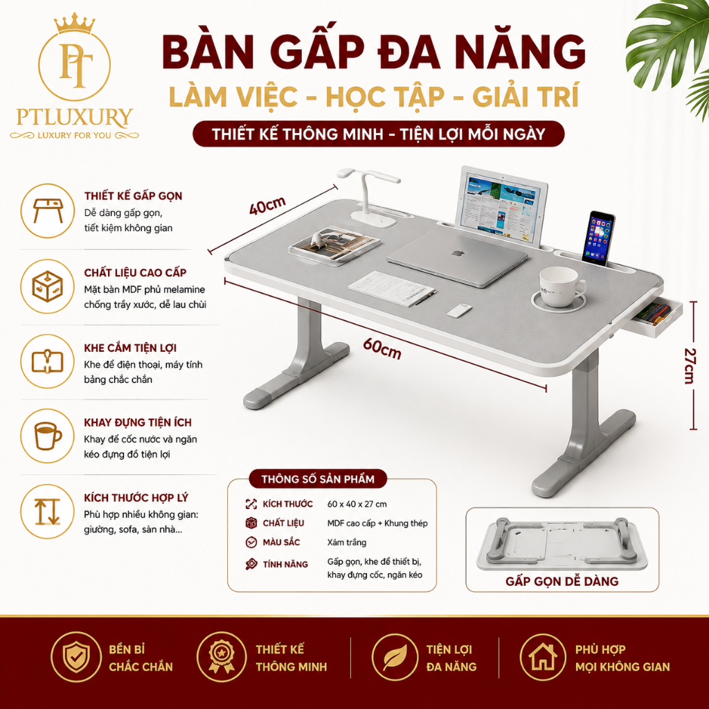 Bàn Học Gấp Gọn FENITE Kiểu Dáng Ngồi Bệt Đa Năng Tiện Lợi