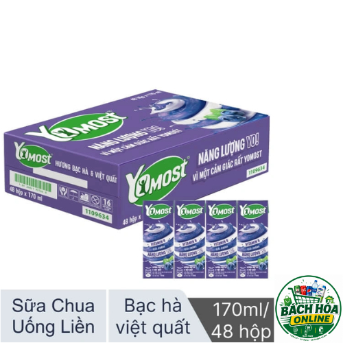 Thùng 48 Hộp Sữa Chua Lên Men Tự Nhiên Yomost Bạc Hà - Việt Quất (170ml/Hộp)