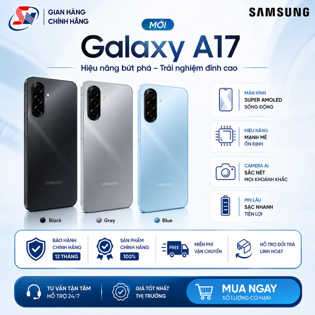 Điện Thoại Samsung Galaxy A17 (4G) 8GB 128GB - Hàng Chính Hãng