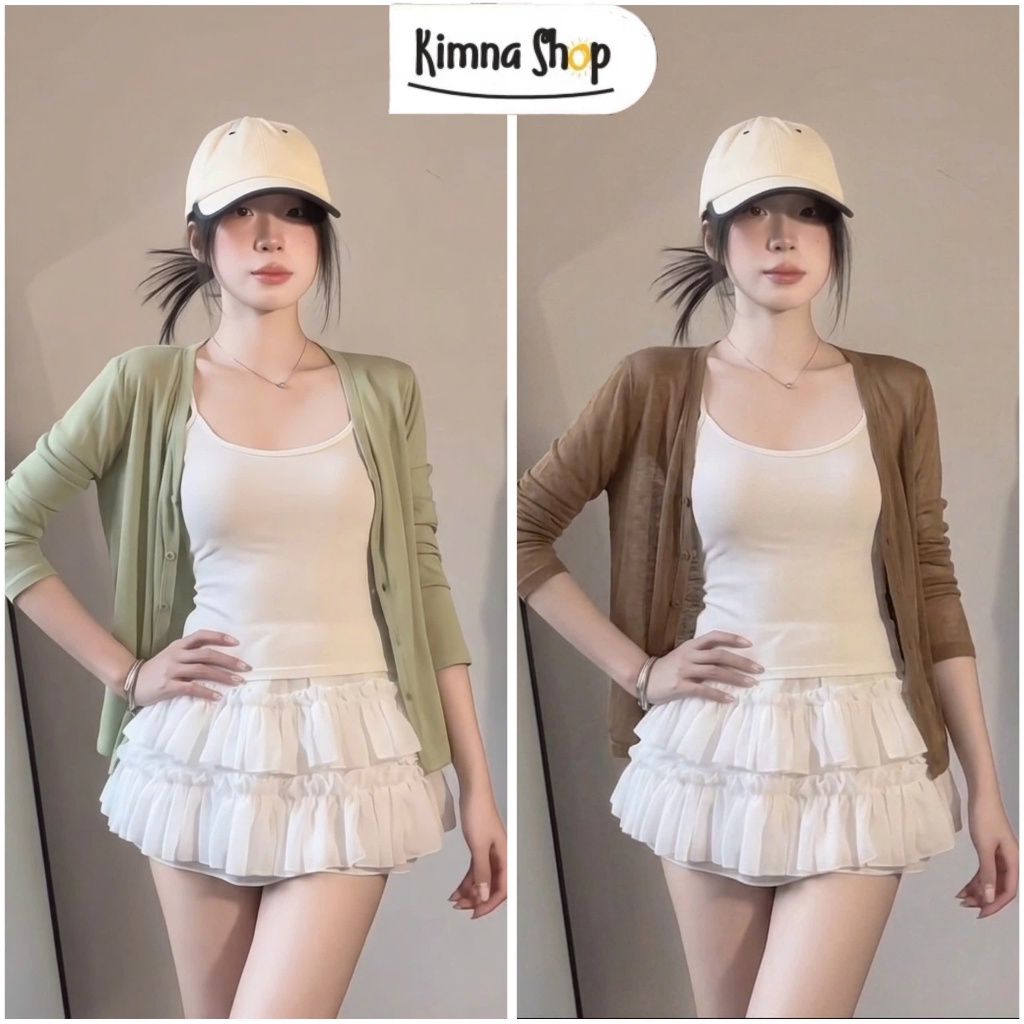 Áo Cardigan Mỏng Chống Nắng Tay Dài Phối Cúc Thoáng Khí, Áo Khoác Cardigan Trơn