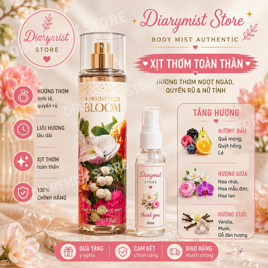 𝐃𝐢𝐚𝐫𝐲𝐦𝐢𝐬𝐭.𝐬𝐭𝐨𝐫𝐞 Xịt Thơm Toàn Thân Bath & Body Works - BRIGHTEST BLOOM