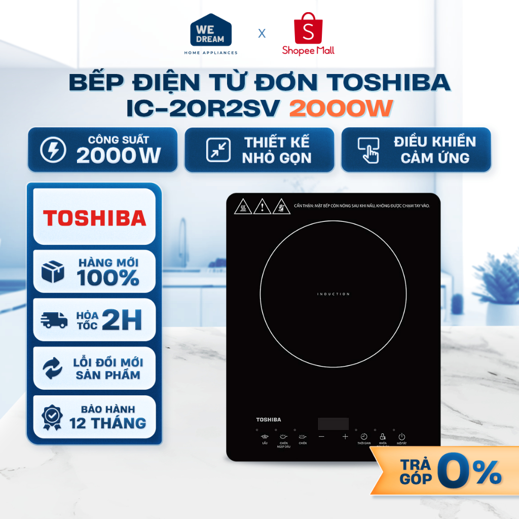 [TẶNG KÈM NỒI] IC-20R2SV - Bếp Điện Từ Đơn Toshiba IC-20R2SV 2000W - Hàng Chính Hãng, Mới 100%