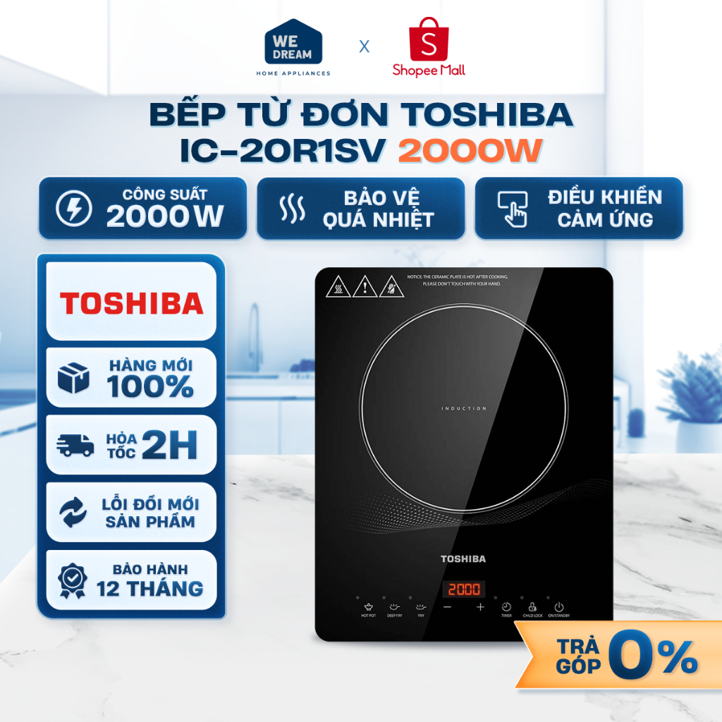 [TẶNG KÈM NỒI] IC-20R1SV - Bếp Từ Đơn Toshiba IC-20R1SV 2000W - Hàng Chính Hãng, Mới 100%