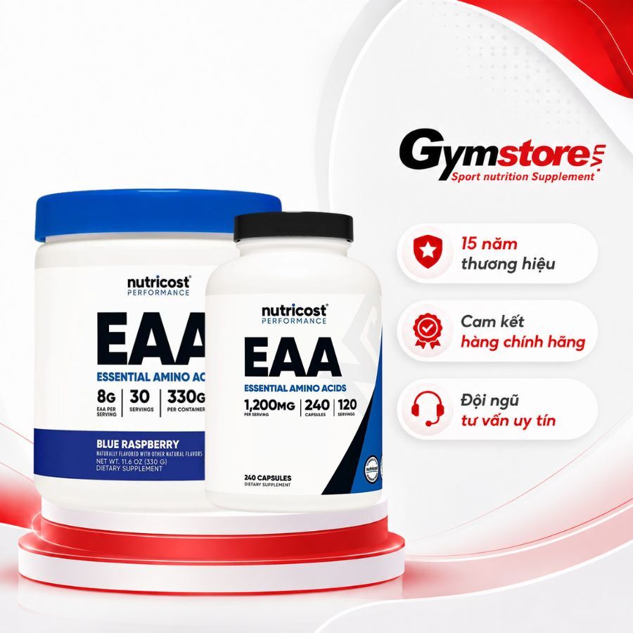 Viên uống phục hồi và tăng cơ Nutricost EAA bổ sung 9 axit amin thiết yếu hỗ trợ cơ bắp - Gymstore