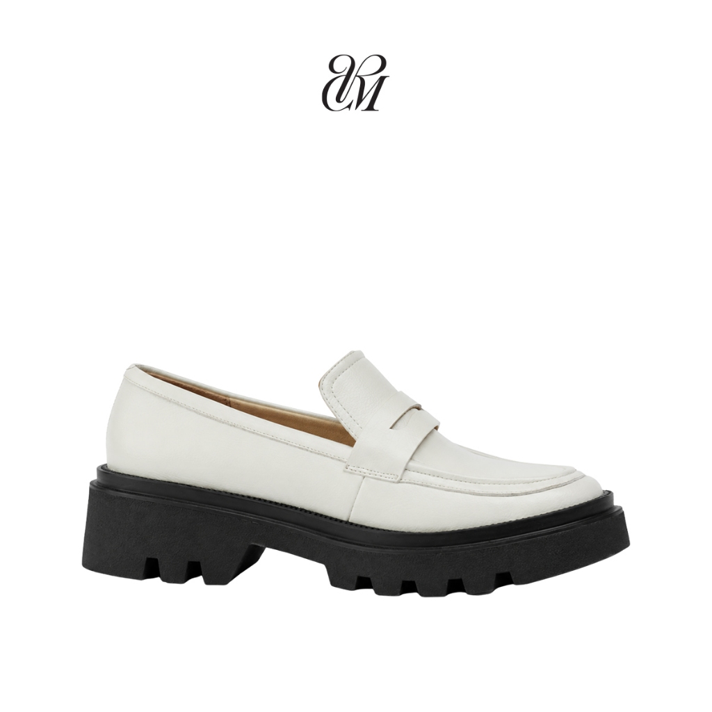Charisma Giày Penny Loafer Nữ – Da Microfiber, Đế Cao Su Nguyên Khối 5cm, Màu Trắng Thanh Lịch