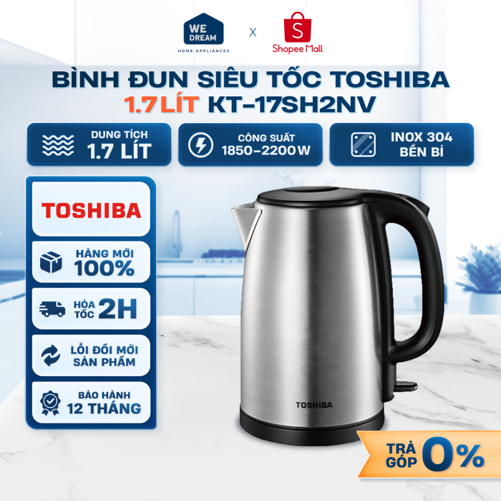 KT-17SH2NV - Bình Đun Siêu Tốc Toshiba 1.7 Lít KT-17SH2NV - Hàng Chính Hãng, Mới 100%