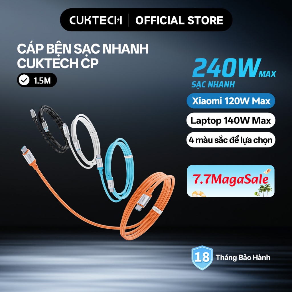 【Hàng Mới Về】Cáp Sạc Nhanh CUKTECH CP Bọc Dù 6A 240W Type-C to Type-C Phù Hợp cho iPhone 17 Xiaomi Samsung Huawei | BigBuy360 - bigbuy360.vn