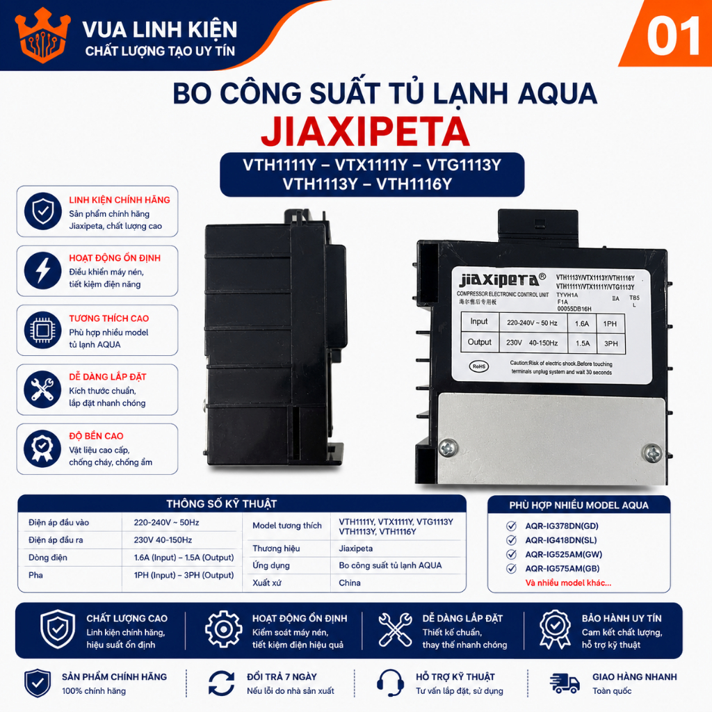 Bo công suất tủ Aqua VTH1113Y, bo mạch công suất tủ lạnh aqua model JIAXIPETA VTH1113Y