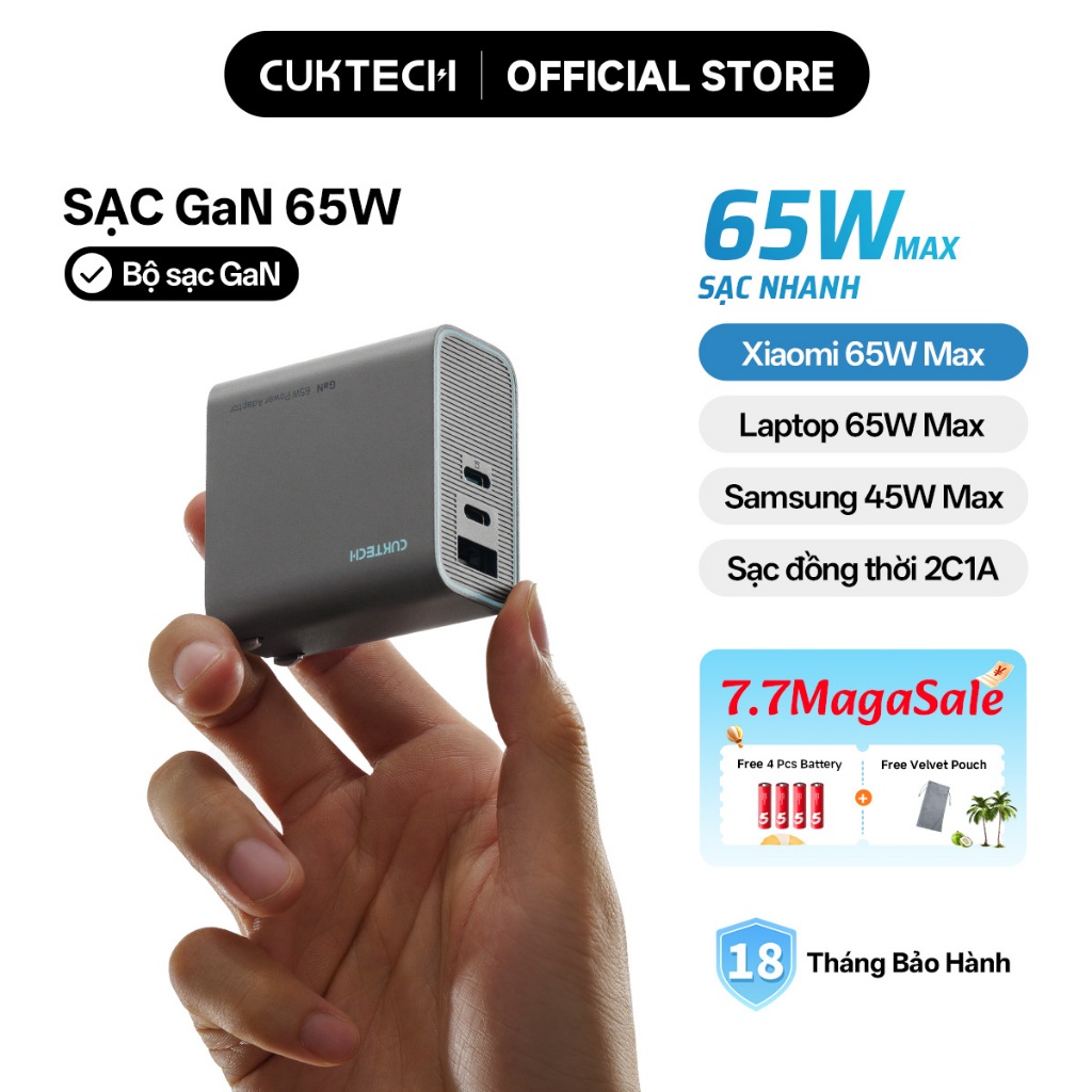 Củ Sạc Nhanh CUKTECH GaN 65W 3 Cổng Siêu Nhỏ Gọn Không Nóng Máy Cho iP 17/16/15/MacBook/Laptop/Xiaomi 17/Samsung S26 | BigBuy360 - bigbuy360.vn