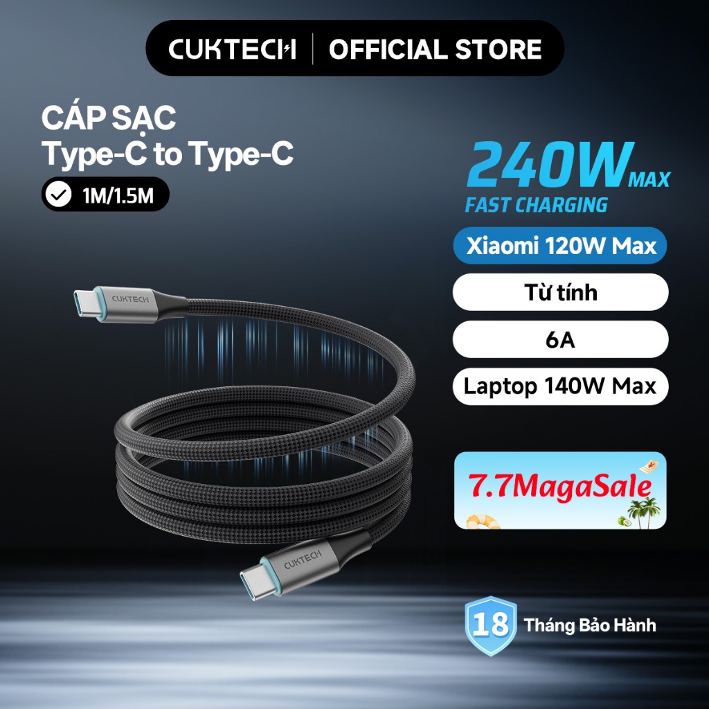 CUKTECH Cáp Sạc Nhanh 240W 6A C to C, Hỗ Trợ Xiaomi 120W PD3.1 cho iP16 MacBook Samsung (1m/1.5m) | BigBuy360 - bigbuy360.vn